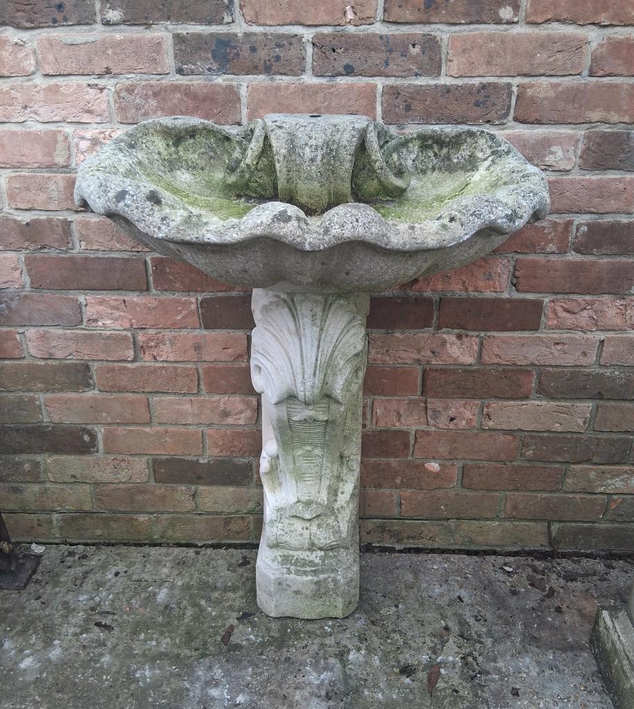 <p>Nicley weathered Back to the wall Bird bath/foutain</p><p>90 cm hig 68 cm wide</p>